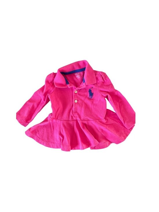 Polo Ralph Lauren Other - Ralph Lauren Baby Girl Pink Piqué Peplum Long-Sleeve Polo Dress SZ 9M Preppy Des